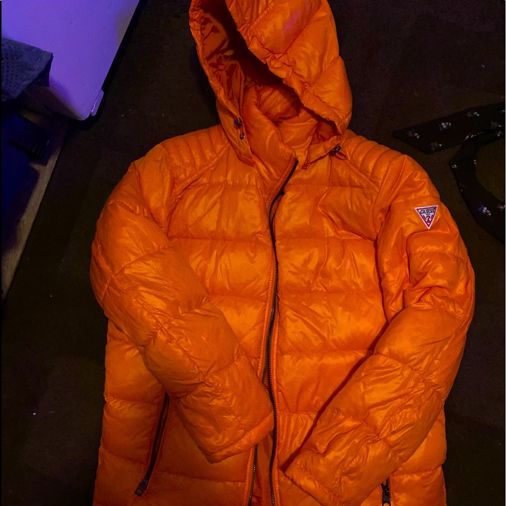 Orange guess bomber jacket